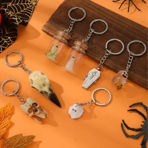 Halloween ghost keychains set cute resin skull coffin keychain spooky bag pendant charm.