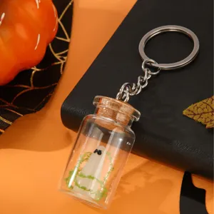 Halloween drift bottle ghost keychain cute mini glowing ghost pendant bag charm accessory