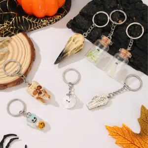 Halloween glowing ghost keychain set spooky skull coffin bag pendant keyring accessory gifts