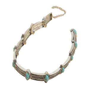 Bohemian turquoise alloy vintage choker necklace for women, stylish vacation jewelry