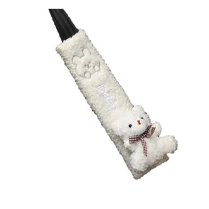 Fluffy plush car seat belt cover with cute 3D bear doll and embroidery for interior decoration.