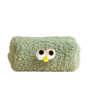 Cute fluffy plush pencil case large capacity stationery storage box for school girls and kids