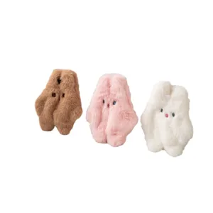 Cute plush rabbit coin purse, soft mini card holder, fluffy animal zipper clutch bag for women.