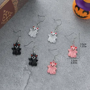 Halloween tekenfilm spook oorbellen set, zwart wit roze legering hangende oorbellen.