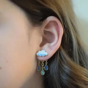 Cute cloud teardrop earrings for women, gold tone enamel drop tassel fashion jewelry gifts.