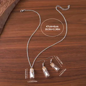 Halloween leuchtender Geist Mini Glas Flasche Halskette und Ohrringe Schmuckset für Damen.