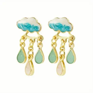 Cute enamel cloud and raindrop dangle earrings for women girls creative gift sweet jewelry