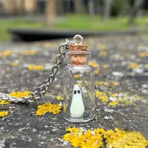 Mini leuchtender Geist in Glasflasche Halskette Halloween Anhänger Schmuck Geschenk.