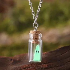 Detailansicht der Halloween leuchtenden Geist Mini Glasflasche Anhänger Halskette, Luminous.