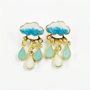 Charming cloud and raindrop enamel drop earrings in gold-tone, cute gift for women.