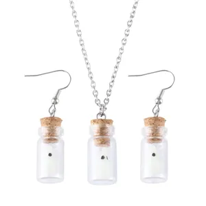 Leuchtendes Geist Glasflasche Halskette Ohrringe Set Halloween Schmuck für Damen