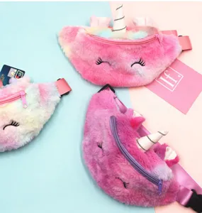 Süße Plüsch Einhorn Gürteltasche für Kinder, bunte Brusttasche und Umhängetasche aus weichem Kunstfell.