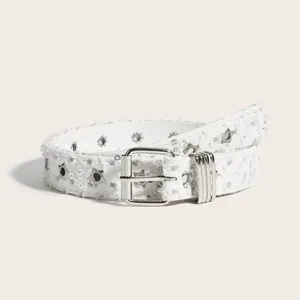 Cintura Punk con Occhielli a Stella in Tela Denim per Uomo Donna Stile Y2K Cintura a Doppia Fila di Stelle per Jeans Casual