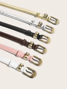 Cintura sottile da donna in ecopelle con motivo coccodrillo e fibbia retrò, stile versatile.