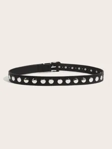 Cintura in pelle stile punk nera con rivetti rotondi in metallo argentato accessorio di moda