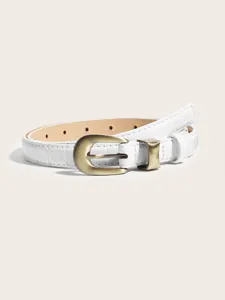 Cintura sottile in pelle bianca chic da donna, fibbia metallica retro, versatile.