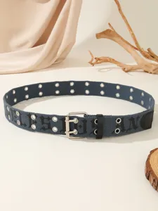 Gothic letter canvas belt retro distressed double eyelet street style detail shot