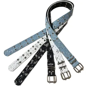 Punk style double prong buckle belt fashion denim eyelet belt casual trousers strap