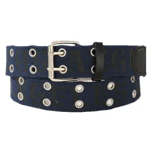 Retro gothic canvas belt with double grommets and metal buckle for street fashion daily wear.