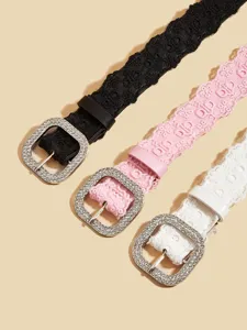 Rhinestone square buckle lace belt women fashion versatile decorative waist accessory for dress