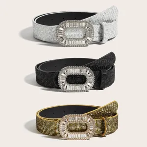 Ceinture Large Paillettes Vintage pour Femmes Boucle Strass Cristal de Luxe Cuir PU Robe Manteau Ceinture Accessoires de Mode