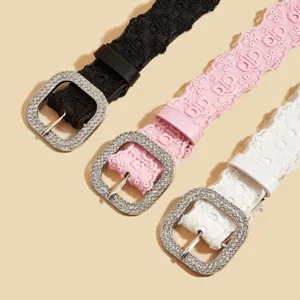 Fashion rhinestone square buckle lace belt women's versatile decorative skirt waist belt