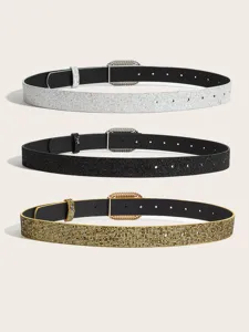 Women's glitter sequin waist belt set, sparkling decorative dress belt in silver black gold.