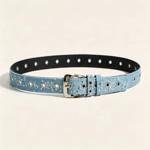 Ceinture en jean pour femme avec œillets en étoile boucle métallique mode détail vue