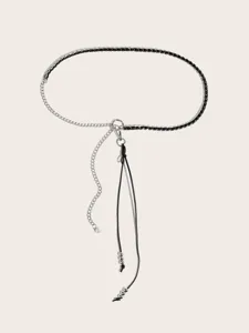 Black and silver waist chain fashion metal leather belt for women skirt suit accessories