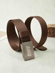 Ceinture tactique marron en nylon avec boucle métallique, ceinture de travail robuste détail.