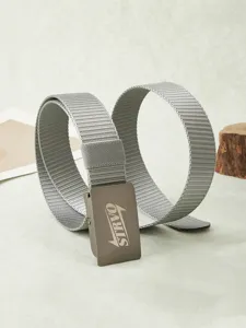 Ceinture en toile grise avec boucle automatique en métal, sangle en nylon durable pour travail.