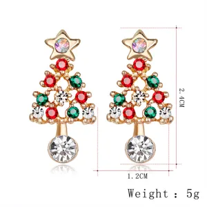Charming Christmas tree rhinestone earrings, sparkling crystal alloy design, holiday gift style.