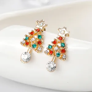 Christmas tree rhinestone stud earrings for women holiday festive crystal jewelry gifts
