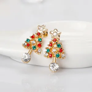 Sparkling crystal rhinestone Christmas tree stud earrings, charming holiday party jewelry gift.