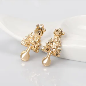 Gold Christmas tree stud earrings detailed view, elegant holiday gift fashion jewelry.