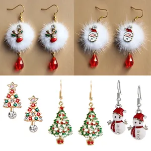 Christmas Santa Claus Snowman Reindeer Earrings Alloy Rhinestone Artificial Fur Drop Earrings Festive Xmas Jewelry Gift For Women