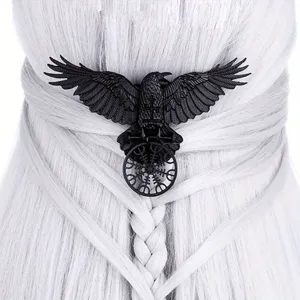 Gothic Viking Raven Hair Clip Nordic Black Crow Hair Barrettes Vintage Rune Hair Accessories