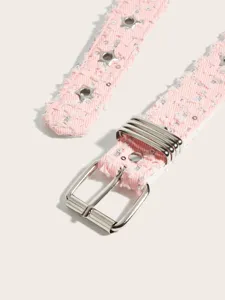 Cintura in denim rosa stile punk con occhielli a stella, cintura decorativa alla moda.