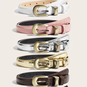Cintura sottile da donna vintage fantasia coccodrillo in pelle PU per jeans e vestiti