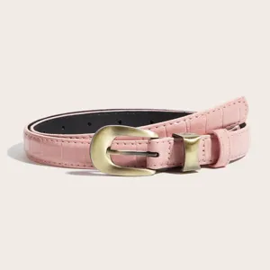 Cintura sottile rosa da donna con stampa coccodrillo e fibbia metallica retrò per jeans.