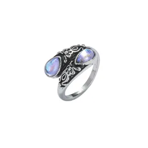 Vintage Victorian style silver moonstone spoon ring with teardrop stones bohemian jewelry
