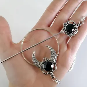 Épingle à cheveux croissant rétro Viking plaqué argent accessoire cheveux métal femme