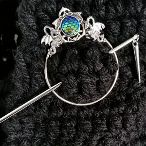 Viking retro dragon shawl pin with colorful mermaid scale cabochon for unique women hair style