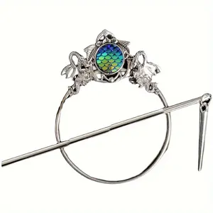Viking retro mermaid scale hair pin gothic silver hair accessory for women elegant styling tool
