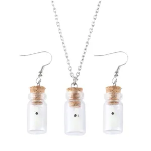 Halloween leuchtender Geist Glasflasche Halskette Ohrringe Set niedlicher glühender Anhänger