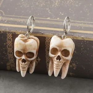 Gothic Skull Teeth Earrings Punk Horror Halloween Jewelry Resin Skull Pendant Necklace For Women Men Dark Style Accessories