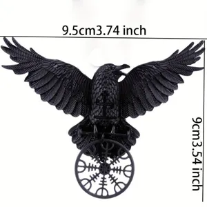 Vintage Nordic Viking black raven hair clip with mystical Nordic compass pendant for women.