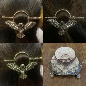 Bacchetta per Capelli Vichinga a Forma di Gufo Traforata in Lega Vintage per Donna Bacchetta Magica Retro Bronzo Antico Argento Rame