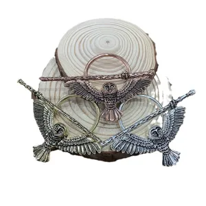 Spilla per capelli gufo vintage anello scialle vichingo in metallo accessori set