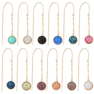Vintage Round Rhinestone Alloy Long Tassel Threader Earrings For Women Retro Geometric Drop Earrings Fashion Jewelry Gift